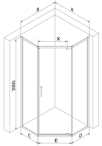 Mexen Exo päťuholníkový sprchový kút s otváracími dverami 80 x 80 cm, transparentný, čierny - 812-080-080-70-00