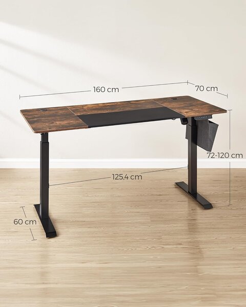 SONGMICS Elektricky nastaviteľný písací stôl Vasagle Foral 160 cm hnedo-čierny