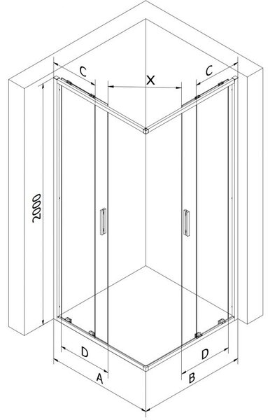 Mexen Exo štvorcová sprchová kabína posuvná 80 x 80 cm, transparentná, čierna - 8111-080-080-70-00