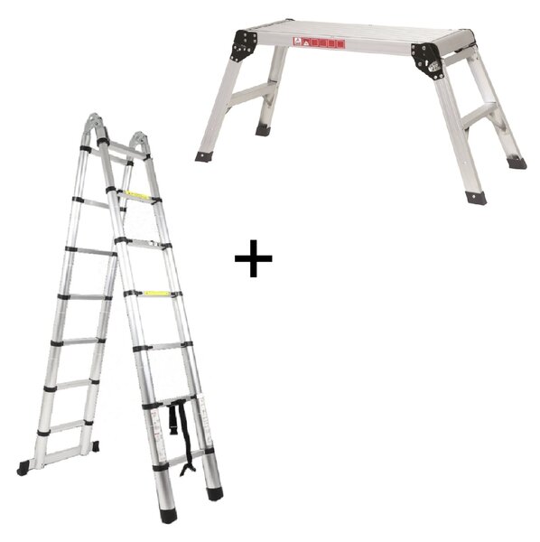 SET ALU skladací rebrík 4,4 m + ZDARMA ALU plošina