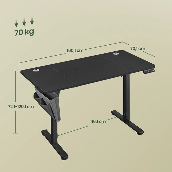 SONGMICS Elektricky nastaviteľný písací stôl Vasagle Foral 160 cm čierny
