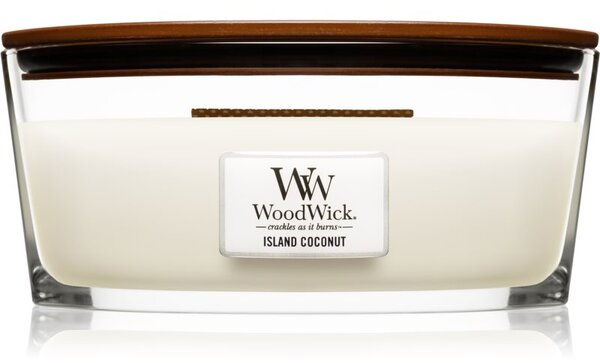 Woodwick Island Coconut vonná sviečka s dreveným knotom (hearthwick) 453 g