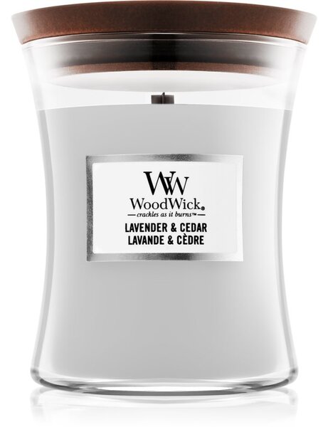 Woodwick Lavender & Cedar vonná sviečka s dreveným knotom 275 g