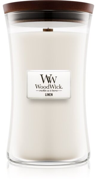 Woodwick Linen vonná sviečka s dreveným knotom 609.5 g
