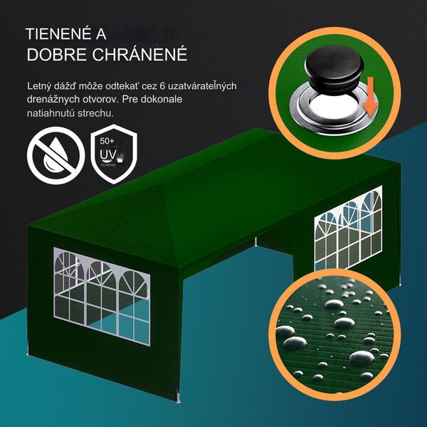 Párty stan Rimini 3x6 m - bočné steny + oblúkové okná - zelená