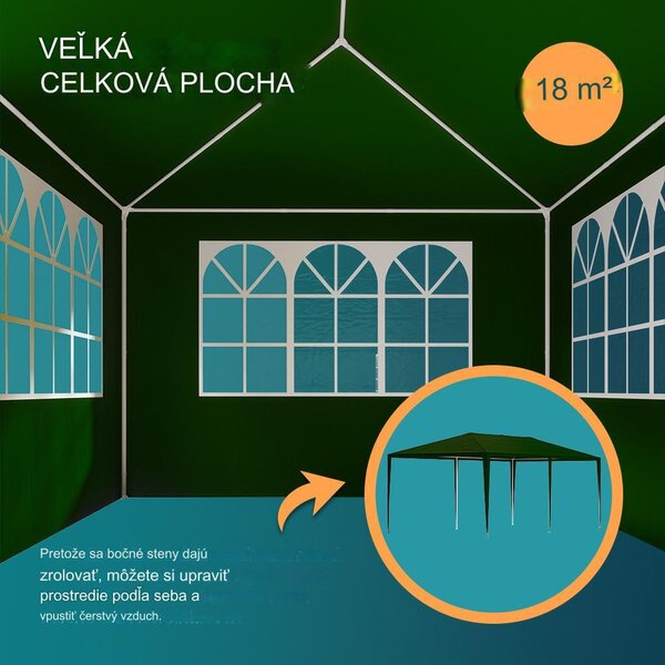 Párty stan Rimini 3x6 m - bočné steny + oblúkové okná - zelená