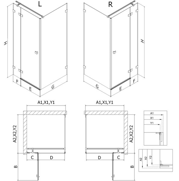 Mexen Lunar T pravostranný výklopný sprchový kút 115 x 80 cm, číre sklo, čierna matná, 834T-115-080-70-00-P