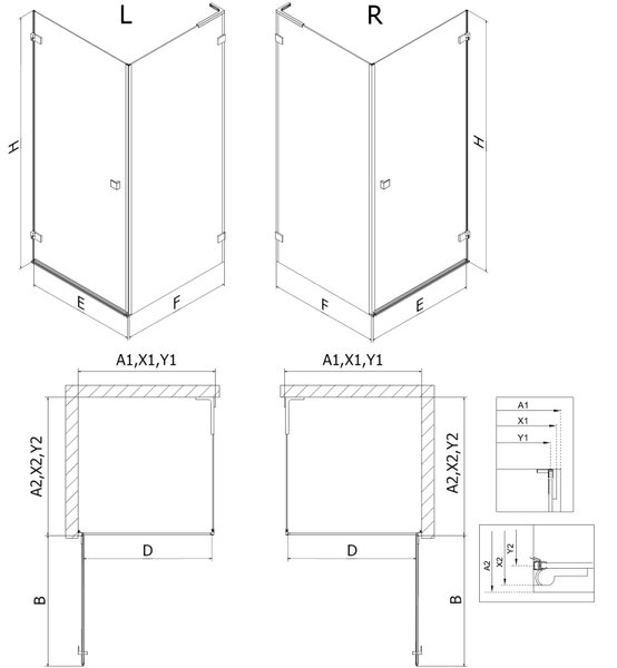Mexen Lunar-B L sklápací sprchový kút ľavý 80 x 80 cm, číre sklo, brúsená oceľ, 832L-080-080-97-00-L