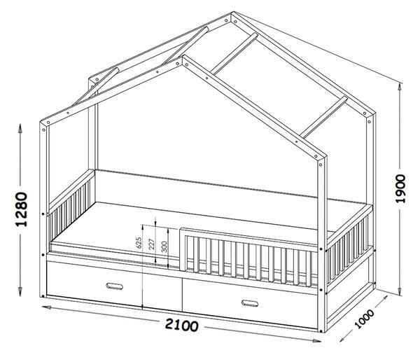 Detská drevená posteľ domček 200x90 Wiktor - biela