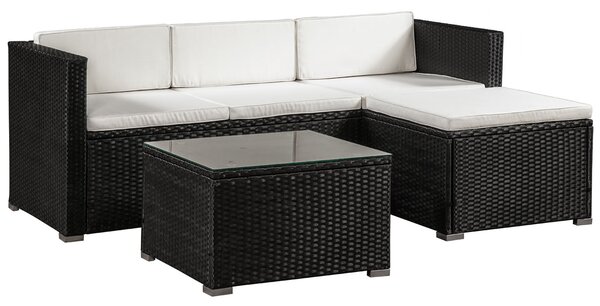 Záhradný ratanový set Punta Cana M - čierny/krémové podušky