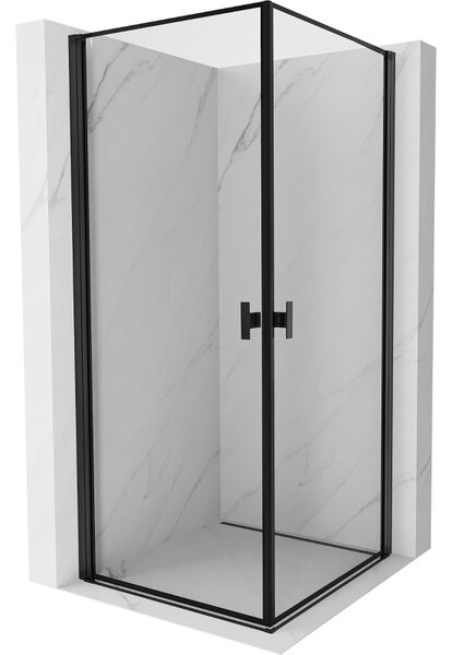 Mexen Mist-B Duo, 2-krídlový výklopný sprchový kút 70 x 70 cm, číre sklo-čierny rám, 8A2-070L-070P-70-70