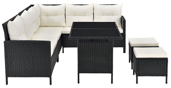 Záhradný ratanový set Manacor - čierny/krémové podušky