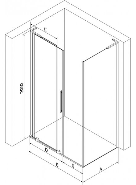 Mexen Velar L, sprchový kút s posuvnými dverami 90 x 90 cm, 8mm šedé sklo, brúsený grafit, 871-090-090-43-95