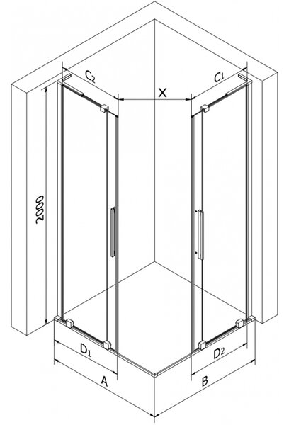 Mexen Velar L Duo, sprchový kút s posuvnými dverami 90 x 80 cm, 8mm šedé sklo, chrómová, 871-090-080-02-43-01