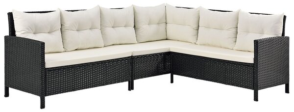 Záhradný ratanový set Manacor - čierny/krémové podušky