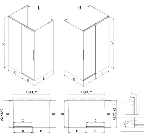 Mexen Rox-3S L sprchový kút 3-stenný posuvný 120 x 100 cm, transparentný, čierny - 8C2L-120-100-70-00-3S
