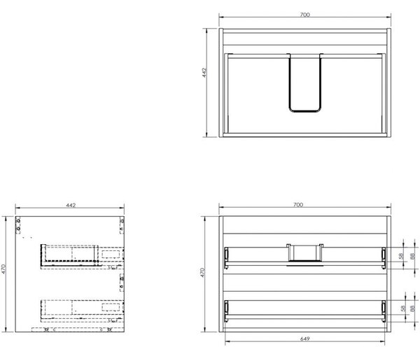 Mexen Box-A korpus skrinky pod umývadlo 70 cm, 2 zásuvky, grafit matný - 91AX0-0700-470-2-66