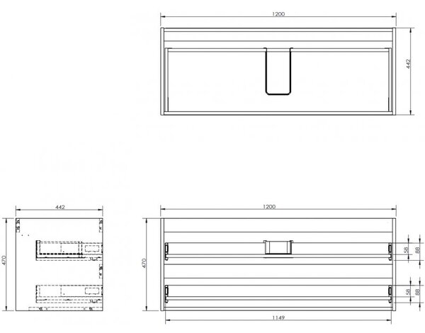Mexen Box-A korpus skrinky pod umývadlo 120 cm, 2 zásuvky, biely lesk - 91AX0-1200-470-2-00