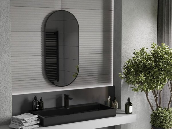 Mexen Loft zrkadlo kúpeľňové oválne 100 x 50 cm, čierny rám - 9851-100-050-000-70