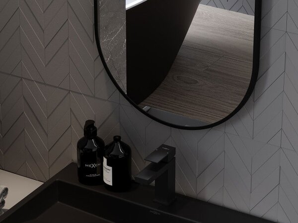 Mexen Loft oválne kúpeľňové zrkadlo 80 x 40 cm, čierny rám - 9851-080-040-000-70