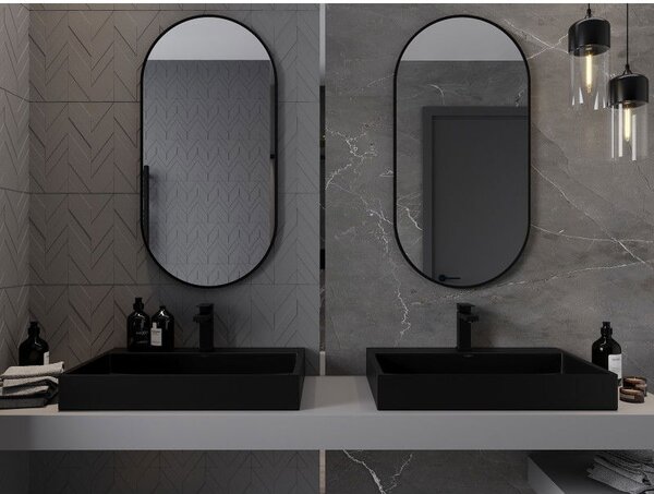 Mexen Loft zrkadlo kúpeľňové oválne 100 x 50 cm, čierny rám - 9851-100-050-000-70