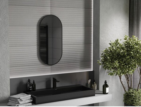 Mexen Loft oválne kúpeľňové zrkadlo 80 x 40 cm, čierny rám - 9851-080-040-000-70