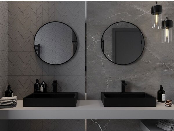 Mexen Loft okrúhle kúpeľňové zrkadlo 60 cm, čierny rám - 9850-060-060-000-70