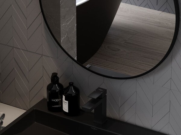 Mexen Loft okrúhle zrkadlo do kúpeľne 80 cm, čierny rám - 9850-080-080-000-70