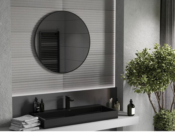 Mexen Loft okrúhle zrkadlo do kúpeľne 80 cm, čierny rám - 9850-080-080-000-70
