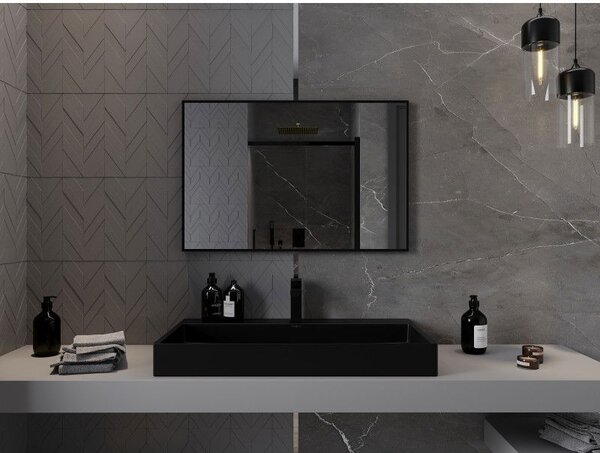 Mexen Loft obdĺžnikové kúpeľňové zrkadlo 90 x 60 cm, čierny rám - 9852-090-060-000-70