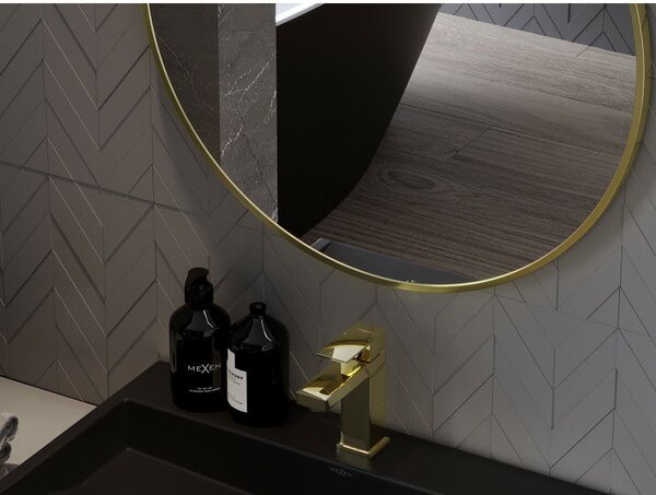Mexen Loft okrúhle kúpeľňové zrkadlo 100 cm, zlatý rám - 9850-100-100-000-50