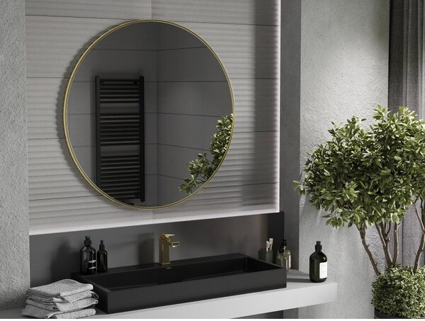 Mexen Loft okrúhle kúpeľňové zrkadlo 100 cm, zlatý rám - 9850-100-100-000-50