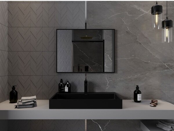 Mexen Loft obdĺžnikové kúpeľňové zrkadlo 80 x 60 cm, čierny rám - 9852-080-060-000-70