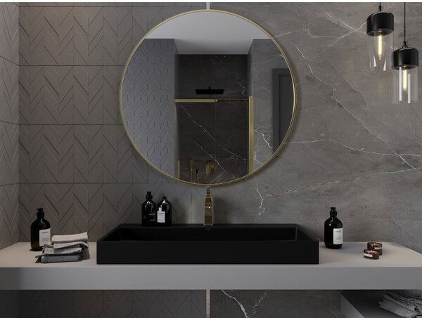 Mexen Loft okrúhle kúpeľňové zrkadlo 100 cm, zlatý rám - 9850-100-100-000-50