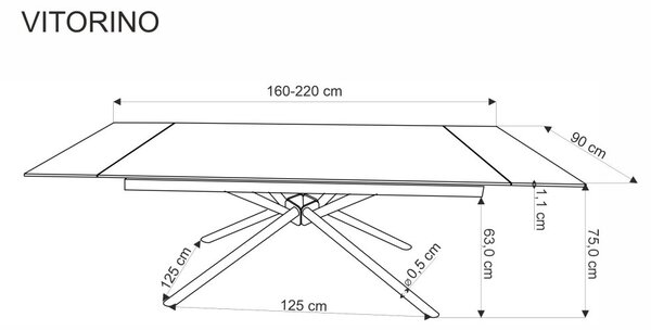 Halmar Rozkladací jedálenský stôl VITORINO 160(220)x90 čierny mramor/čierna - výpredaj skladu