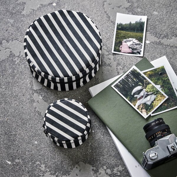 Úložný guľatý box so zipsom Black/Off-white – set 2 ks