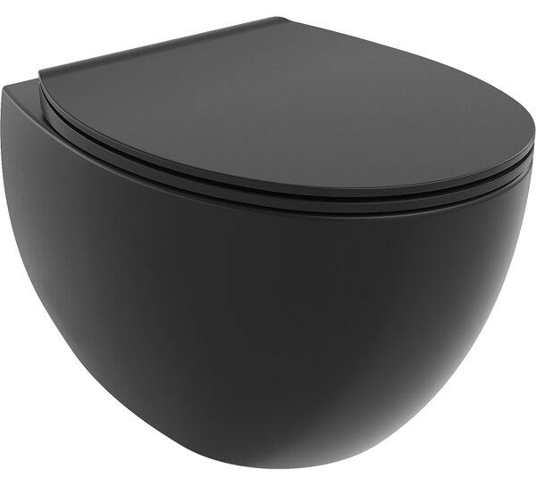 Mexen Egg, závesná WC misa Rimless s duroplastovým sedátkom s pomalým zatváraním, čierna matná, 30245070