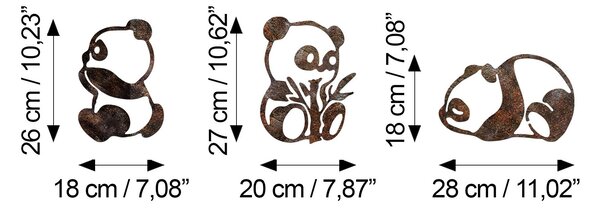 Wallity Hrdzavá Panda nástenná kovová dekorácia viacfarebná