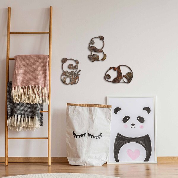 Wallity Hrdzavá Panda nástenná kovová dekorácia viacfarebná