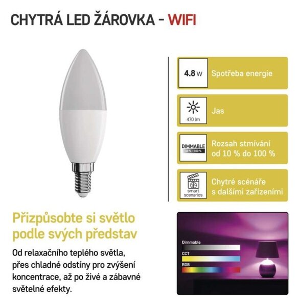EMOS Inteligentná LED žiarovka GoSmart E14 4,8W 230V Wi-Fi RGB stmievateľná