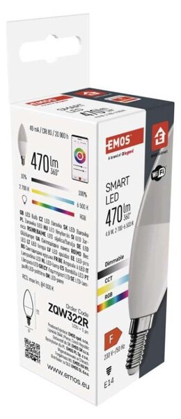 EMOS Inteligentná LED žiarovka GoSmart E14 4,8W 230V Wi-Fi RGB stmievateľná
