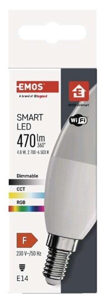 EMOS Inteligentná LED žiarovka GoSmart E14 4,8W 230V Wi-Fi RGB stmievateľná