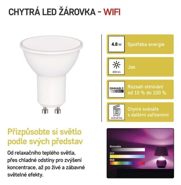 EMOS Inteligentná LED žiarovka GoSmart MR16/GU10 4,8W 230V Wi-Fi RGB stmievateľná