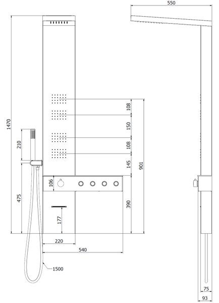 Mexen Natan, sprchový panel s výlevkou h-1440, chrómová, 7626-04-00