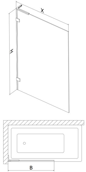 Mexen, Mexen Lunar L 1-krídlová vaňová zástena 60 x 150 cm, transparentná, pištoľový kov - 897L-060-000-95-00
