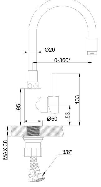 Invena Silva, drezová batéria s pohyblivým výtokom, chróm/čierna, INV-BU-86-008-L