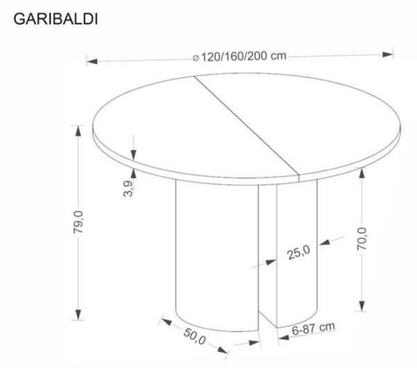 Halmar Rozkladací jedálenský stôl GARIBALDI 120(200)x120 dub prírodný matný
