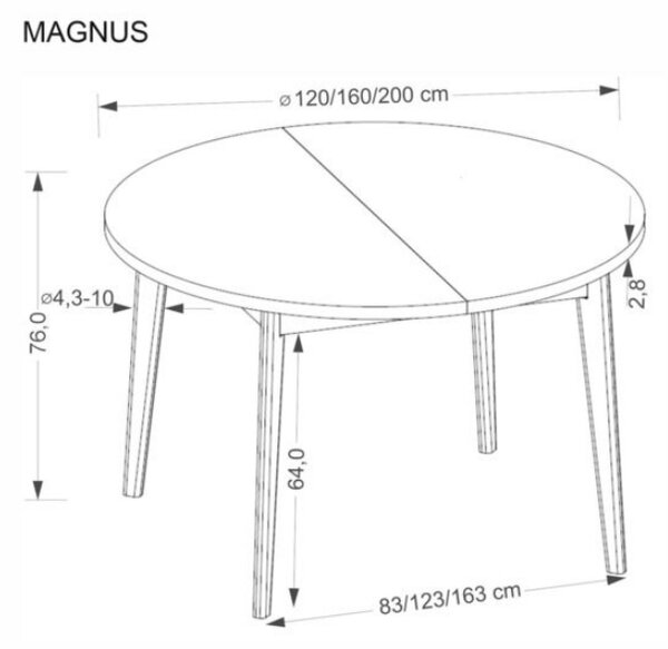 Halmar Okrúhly rozkladací jedálenský stôl MAGNUS 120 dub prírodný