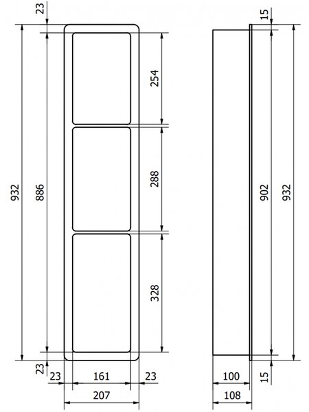 Mexen X-Wall-K, zapustená polica z konglomerátu 93, 2 x 20, 7 cm, biela, 1900932010