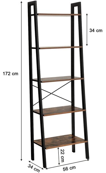 Knižnica TAYLOR 5 políc 172x56 cm, rustikálne hnedá